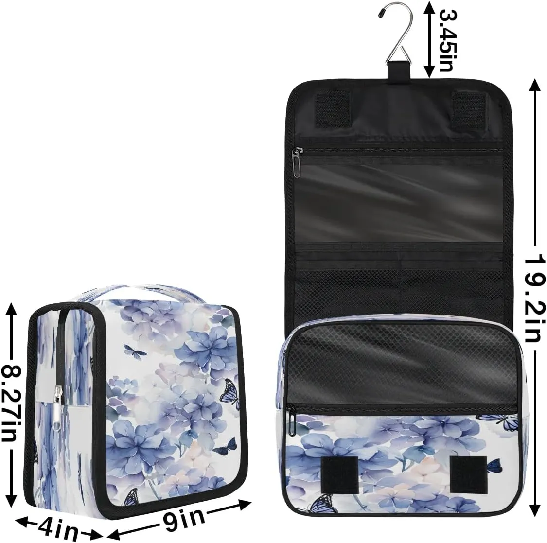 Hanging Travel Toiletry Bag Bloom Hydrangea Flowers Toiletry Bags with Hanging Hook Portable Cosmetic Bag Makeup Organizer for Travel Business Trip