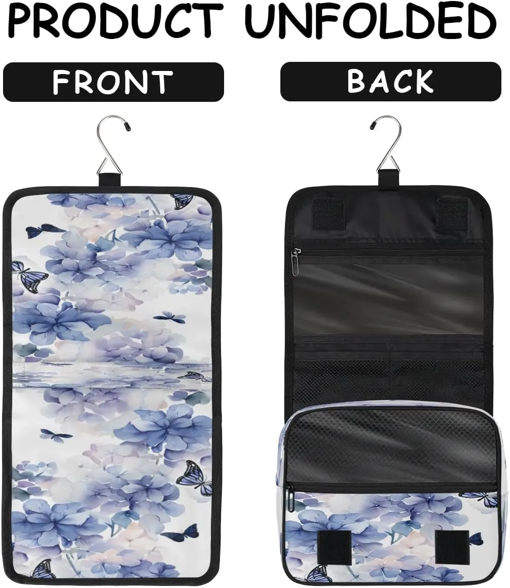 Hanging Travel Toiletry Bag Bloom Hydrangea Flowers Toiletry Bags with Hanging Hook Portable Cosmetic Bag Makeup Organizer for Travel Business Trip