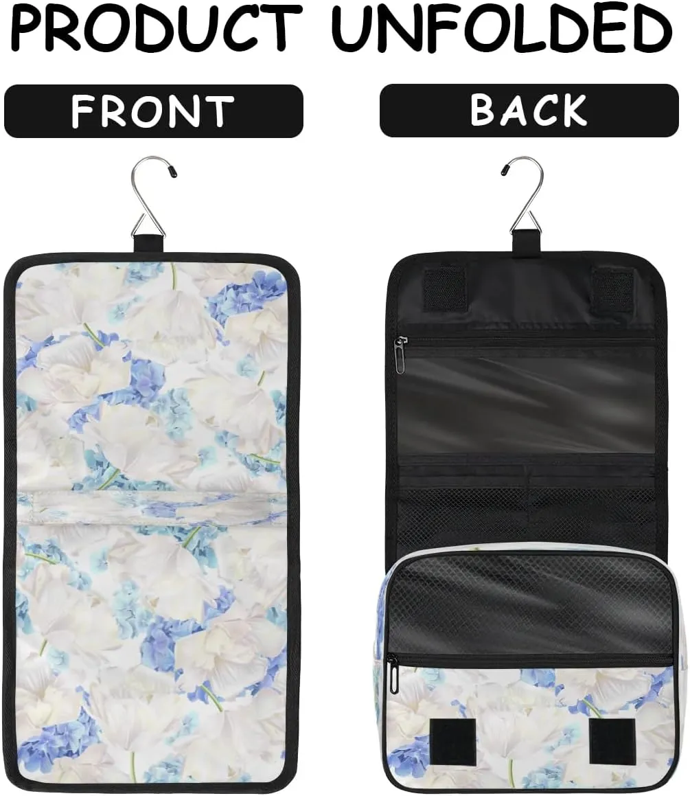 Hanging Travel Toiletry Bag Hydrangea Floral Flowers Toiletry Bags with Hanging Hook Portable Cosmetic Bag Makeup Organizer for Travel Business Trip