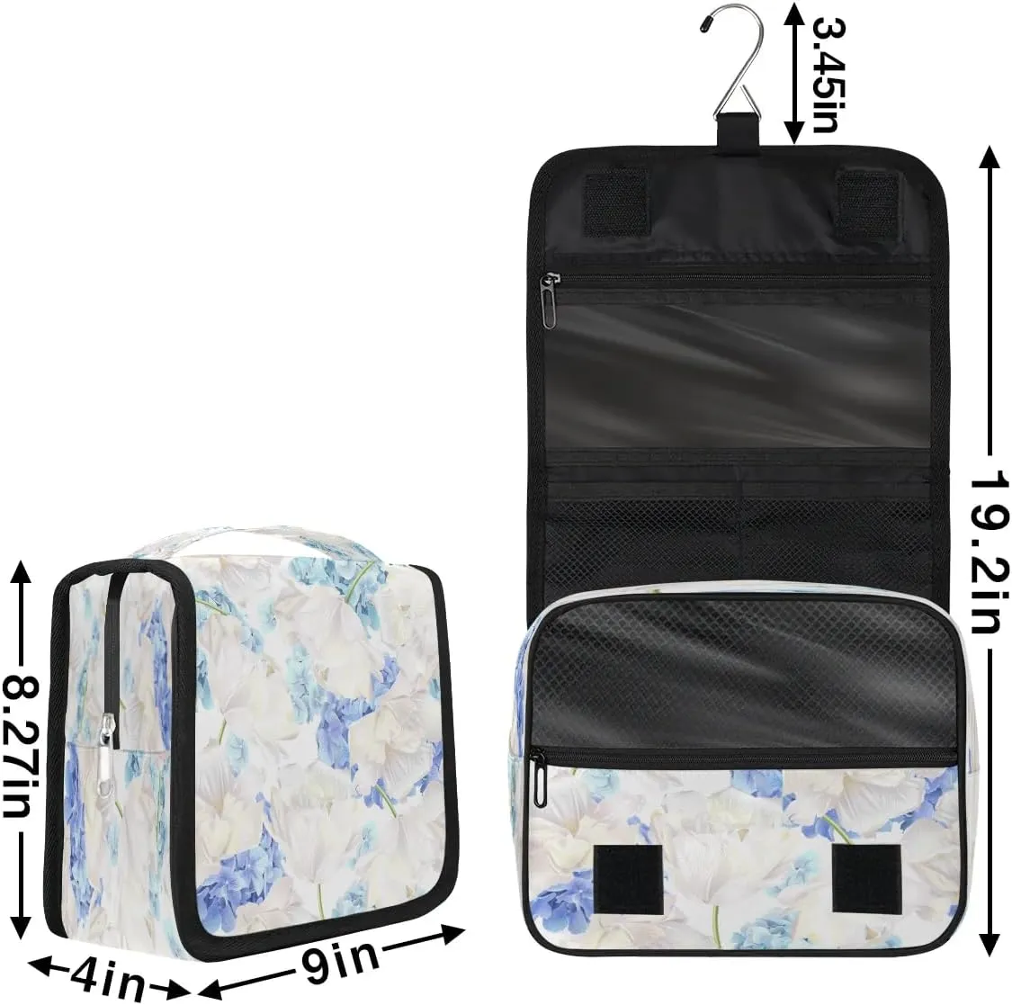 Hanging Travel Toiletry Bag Hydrangea Floral Flowers Toiletry Bags with Hanging Hook Portable Cosmetic Bag Makeup Organizer for Travel Business Trip