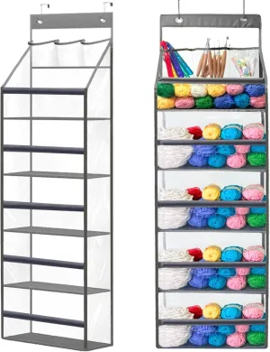 Hanging Yarn Storage Organizer,Large Capacity Yarn Storage Bag with 5 Yarn Balls Storage Pockets & 3 Top Crochet/Knitting Needles Pockets,Transparent Door Knitting Organizer Storage