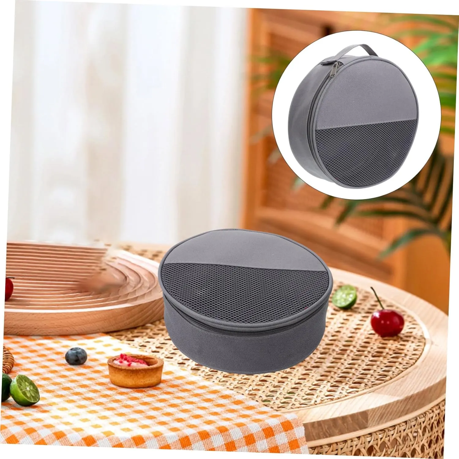 Happyyami Outdoor Tableware Bag Canvas Bag Tableware Pouch Bag for Plate Tableware Container Round Dish Bag
