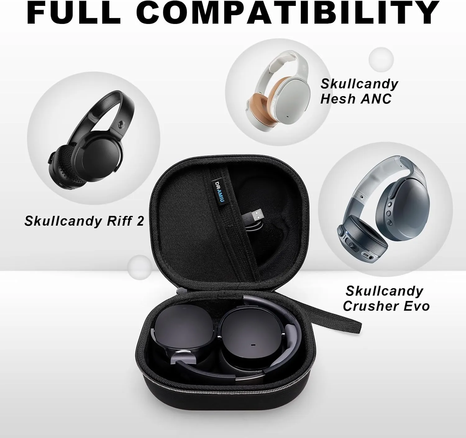 Hard Case Compatible with Skullcandy Crusher Evo, Hesh ANC, Hesh Evo, Crusher ANC 2, Crusher, Riff 2, Riff Bluetooth Wireless Headphones Black Case Only
