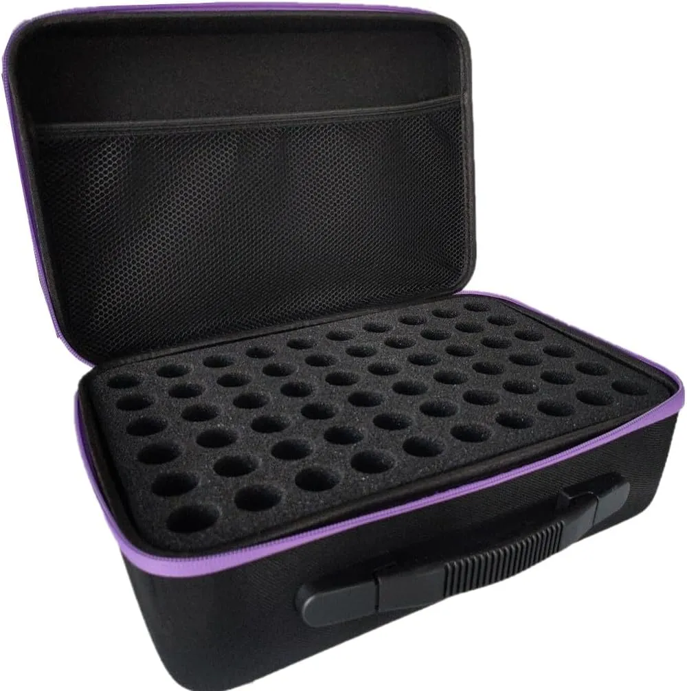 Hard Shell Essential Oil Storage Carrying Case with Foam Insert for 5ml 10ml 15ml Bottles, Portable Double-Layer 120 Bottle EVA Essential Oil Storage Holder Organizer Travel Bag for Yoga(Black,Purple)