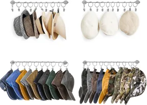 Hat Rack Wall Cap Organizer - Baseball Hat Racks Display Holder with 40 Hooks - Modern Metal Black Hats Storage Wall Mounted Caps Hanger Set of 4 for Closet Door Bedroom Entryway Laundry(Grey)