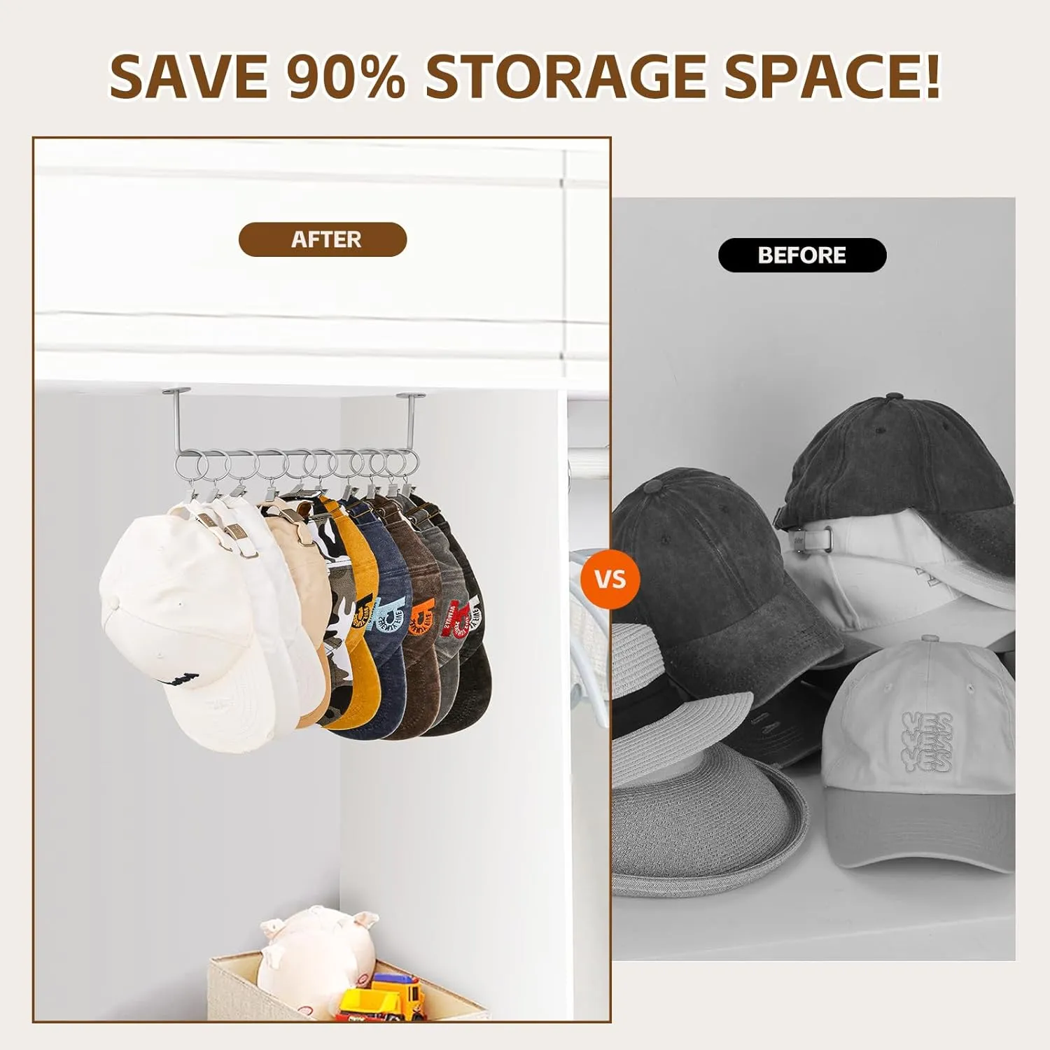 Hat Rack Wall Cap Organizer - Baseball Hat Racks Display Holder with 40 Hooks - Modern Metal Black Hats Storage Wall Mounted Caps Hanger Set of 4 for Closet Door Bedroom Entryway Laundry(Grey)