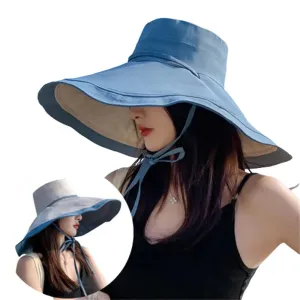 HCBLWY Womens Wide Brim Sun Hat UV Sun Protection Summer Hat Reversible Foldable Beach Hats Bucket Fishing Hats A-Blue