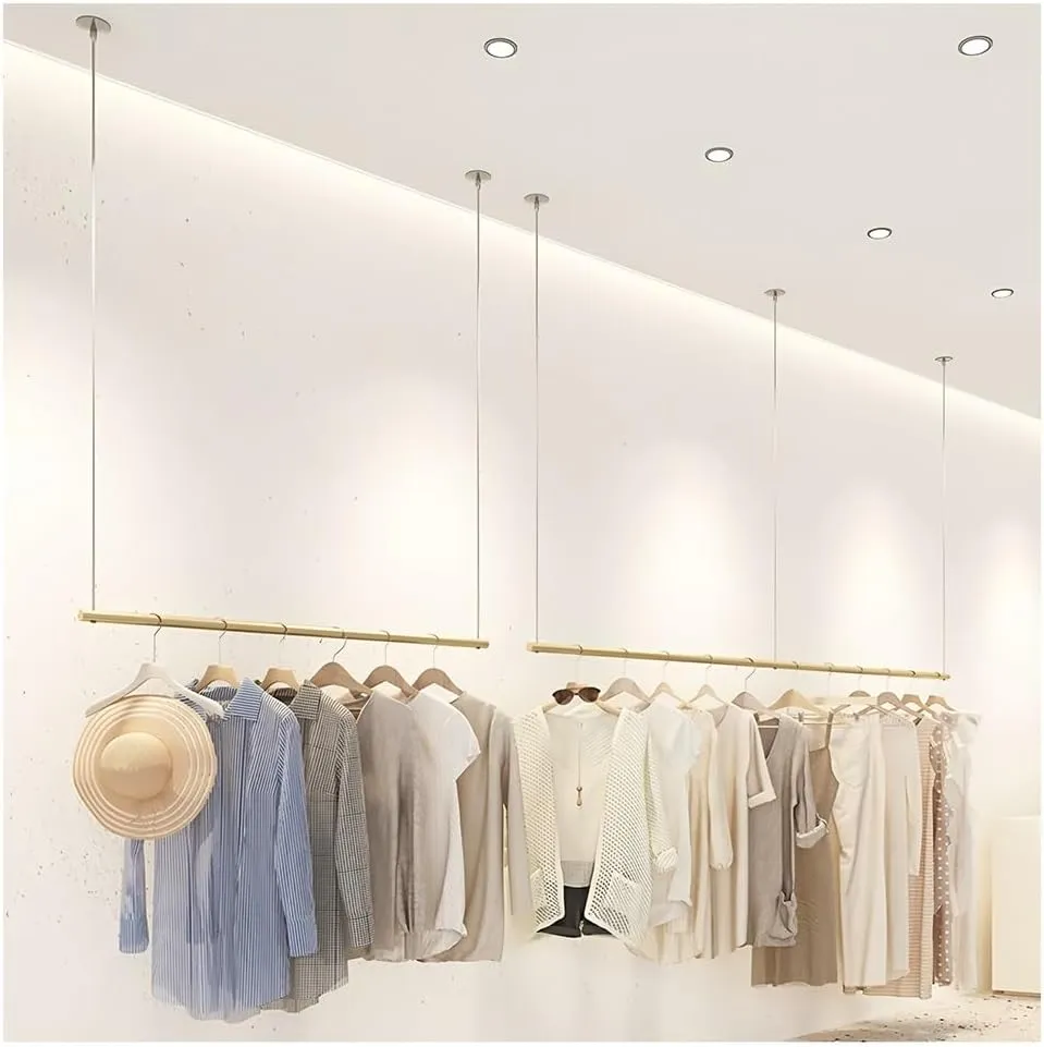 Heavy-Duty Clothes Rail for Suspended Ceilings, Height Adjustable Garment Storage Rod, Ceiling Mounted Metal Garment Display Rack, for Bridal Shops Boutique Clothes Store Bedrooms(80cm)