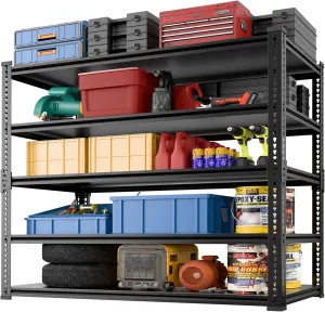 Heavy Duty Garage Shelving 3000lbs Capacity - Adjustable 5-Tier Aluminum Metal Shelves, Boltless Industrial Storage Rack 72" H x 48" W x 18.9" D for Warehouse/Garage/Basement