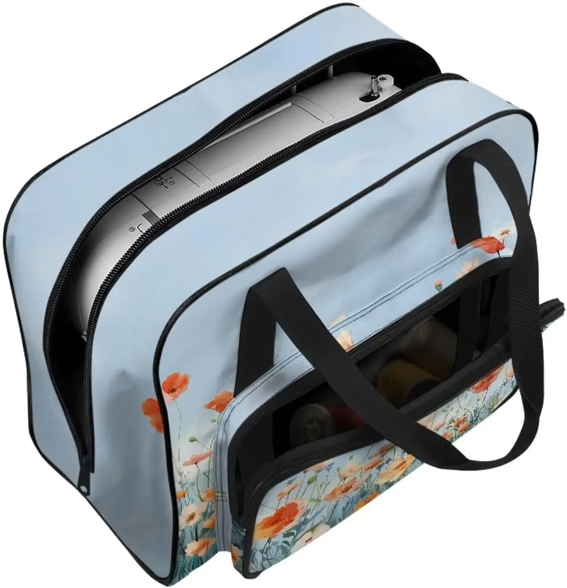 Heavy Duty Sewing Machine Case for Most Standard Singer, Brother, Janome, Elegant Floral Sewing Machine Carrying Case with Pocket and Handle, Lightweight ＆ Washable