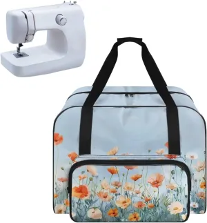 Heavy Duty Sewing Machine Case for Most Standard Singer, Brother, Janome, Elegant Floral Sewing Machine Carrying Case with Pocket and Handle, Lightweight ＆ Washable
