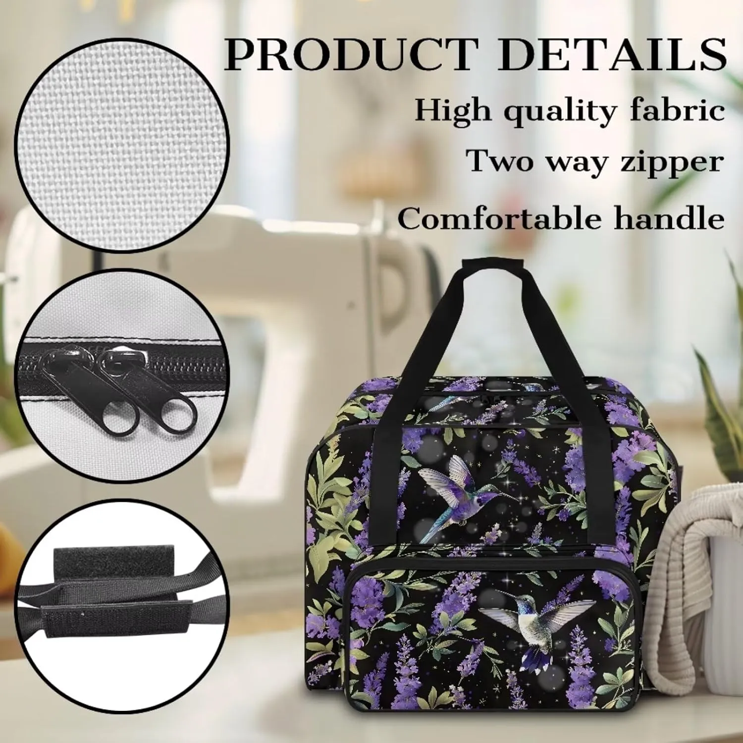 Heavy Duty Sewing Machine Case with Pocket and Handle Machine Washable Hummingbird Sewing Machine Bag Protective Cover