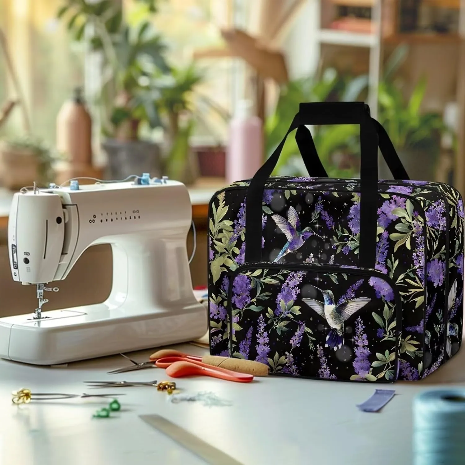 Heavy Duty Sewing Machine Case with Pocket and Handle Machine Washable Hummingbird Sewing Machine Bag Protective Cover