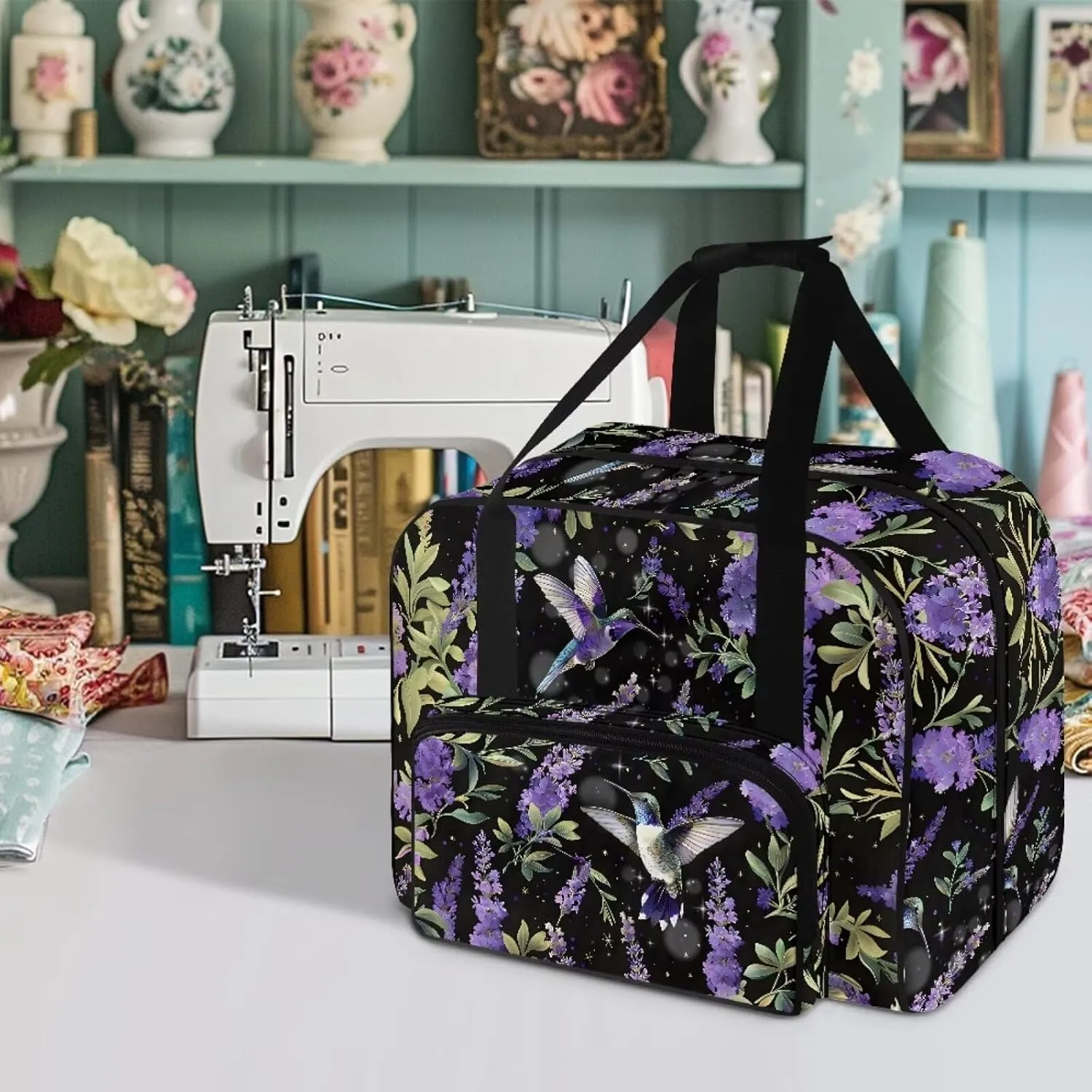 Heavy Duty Sewing Machine Case with Pocket and Handle Machine Washable Hummingbird Sewing Machine Bag Protective Cover