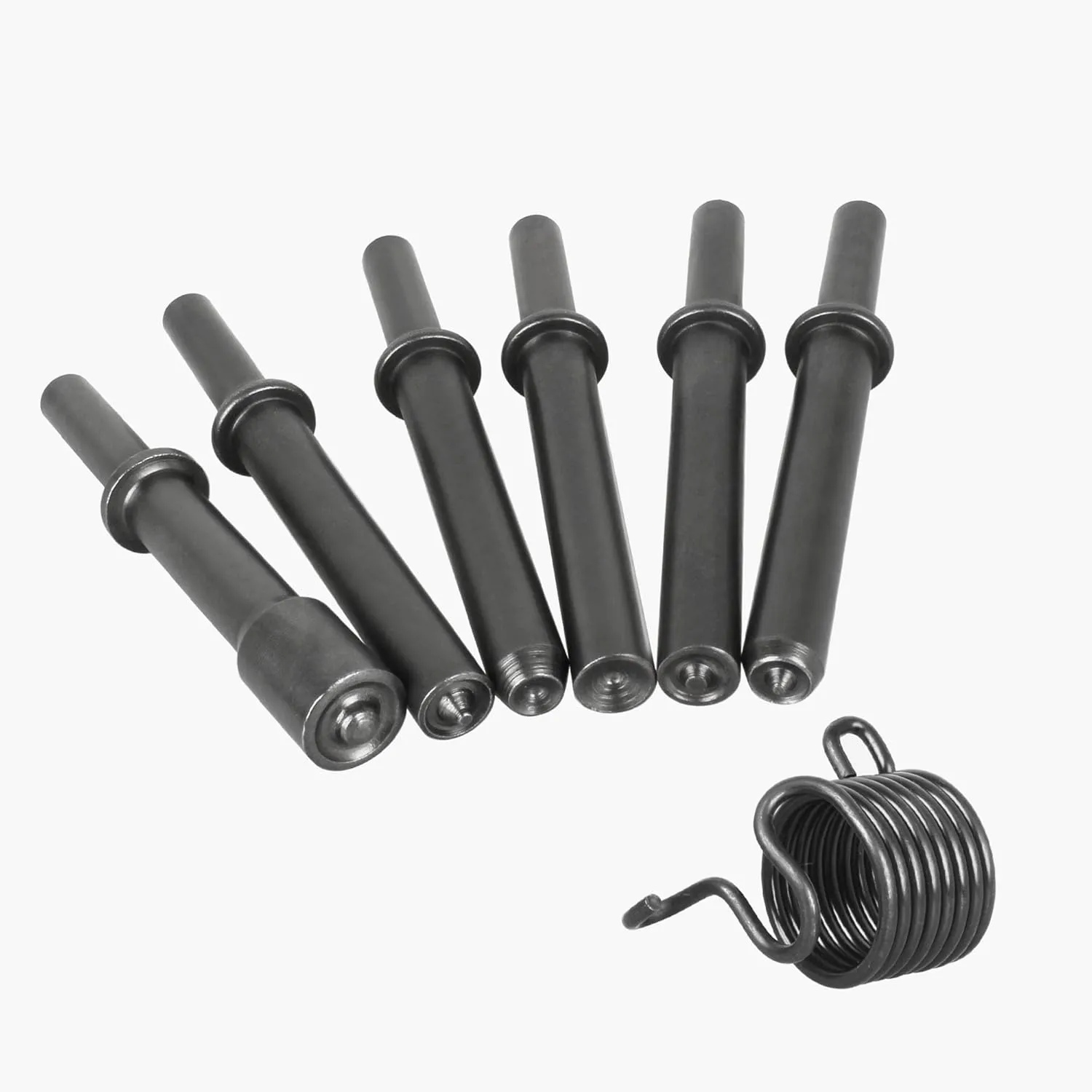 Heavy Duty Smooth Pneumatic Riveting Hammer Tool Kit for Air Hammers 6 different heavy duty hammer heads and 1 air hammer spring ，for Hollow Solid Half-hollow Rivet