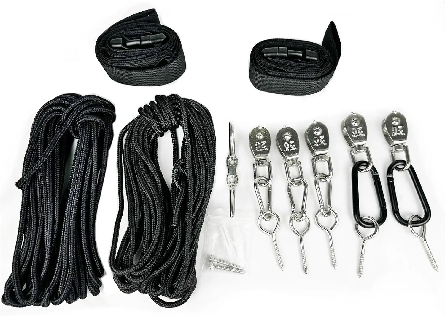 Heavy Rope Hoist Stainless Steel Pulley System with Storage Straps for Kayak Hanger Cargo Ceiling Storage Overhead Storage Watercraft Garage Storage Kayak Wall Hanging Sling Rope Tightening System