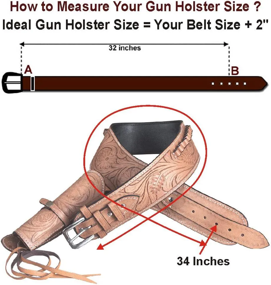HILASON Western Leather Gun Holster Right Hand Rig 38 Cal Cowboy | Costume Holster | Cowboy Gun Holster | Leather Gun Holster