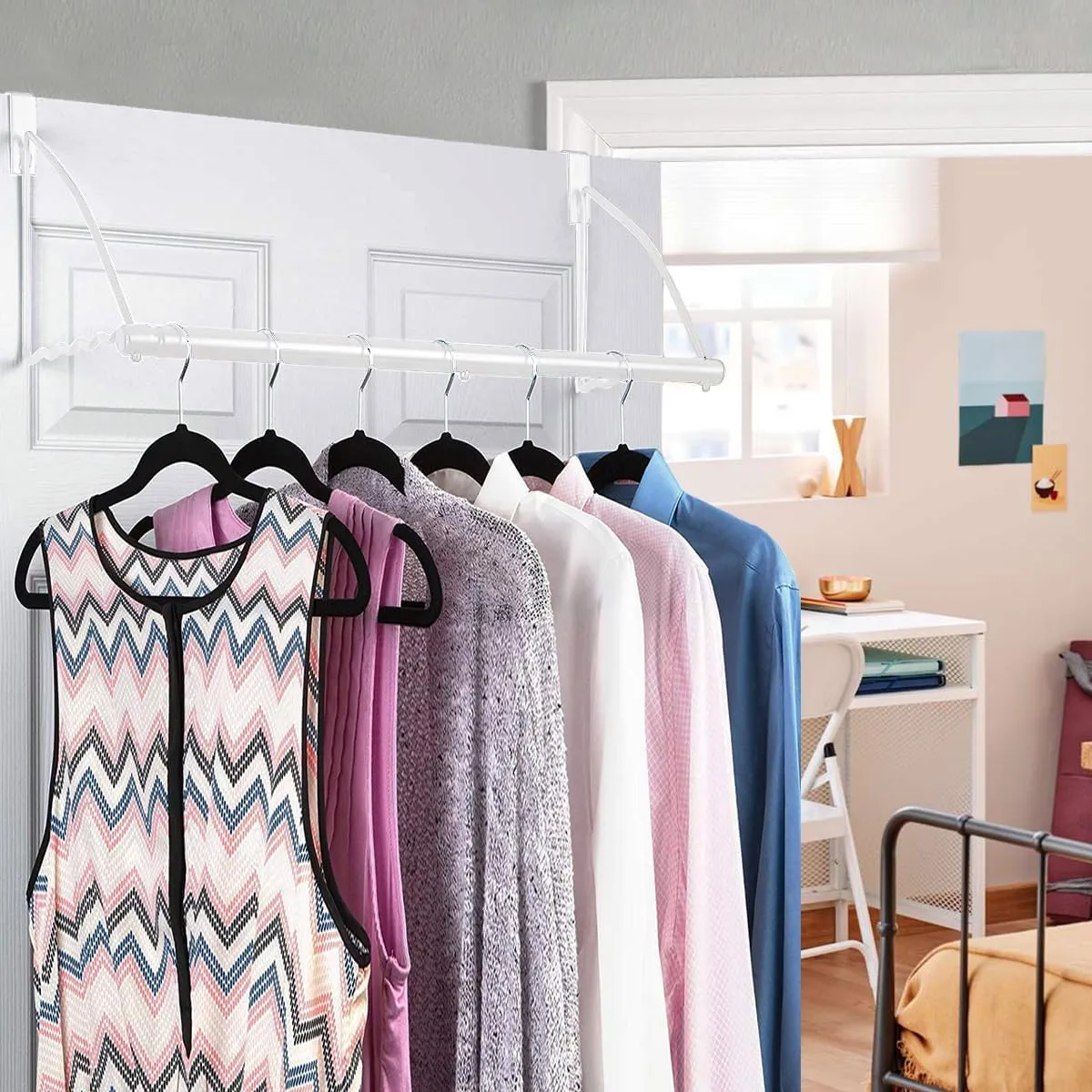HOLDN’ STORAGE Over The Door Hanger - Door Rack Hangers for Clothes - Space Saving Designed for Bedroom & Bathroom - Ideal for Clothes & Towels - Drying Rack, White
