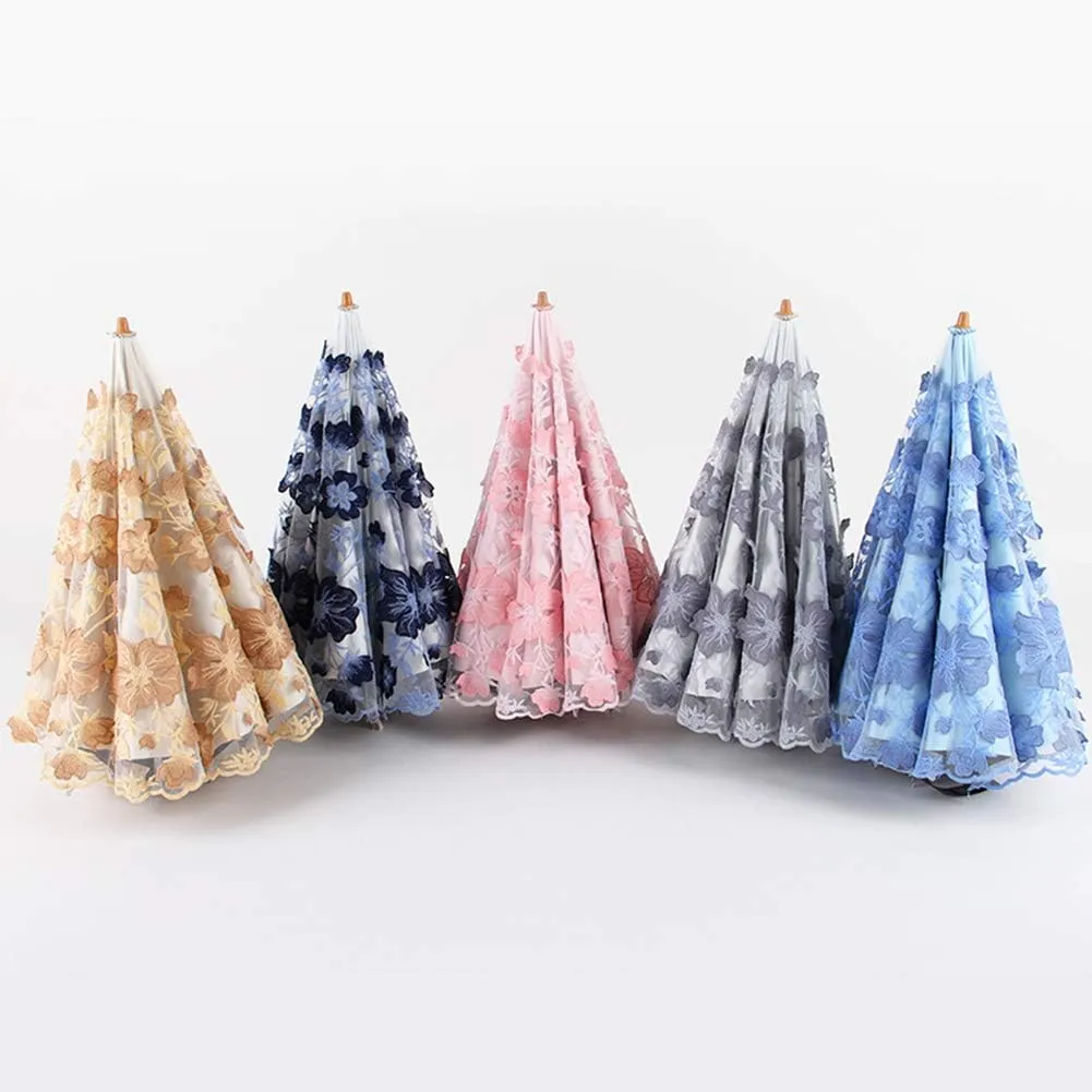 Honeystore Vintage Lace UV Sun Parasol Folding 3D Flower Embroidery Umbrella