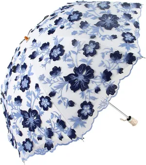 Honeystore Vintage Lace UV Sun Parasol Folding 3D Flower Embroidery Umbrella