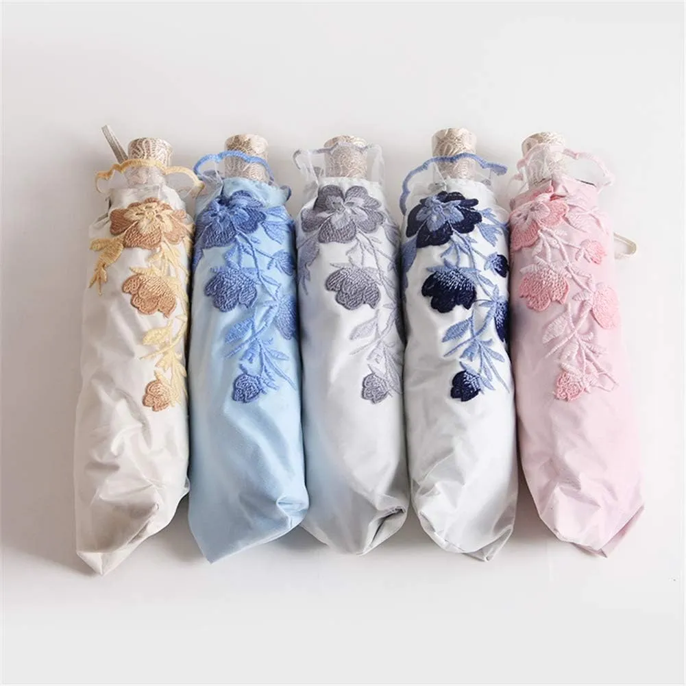 Honeystore Vintage Lace UV Sun Parasol Folding 3D Flower Embroidery Umbrella