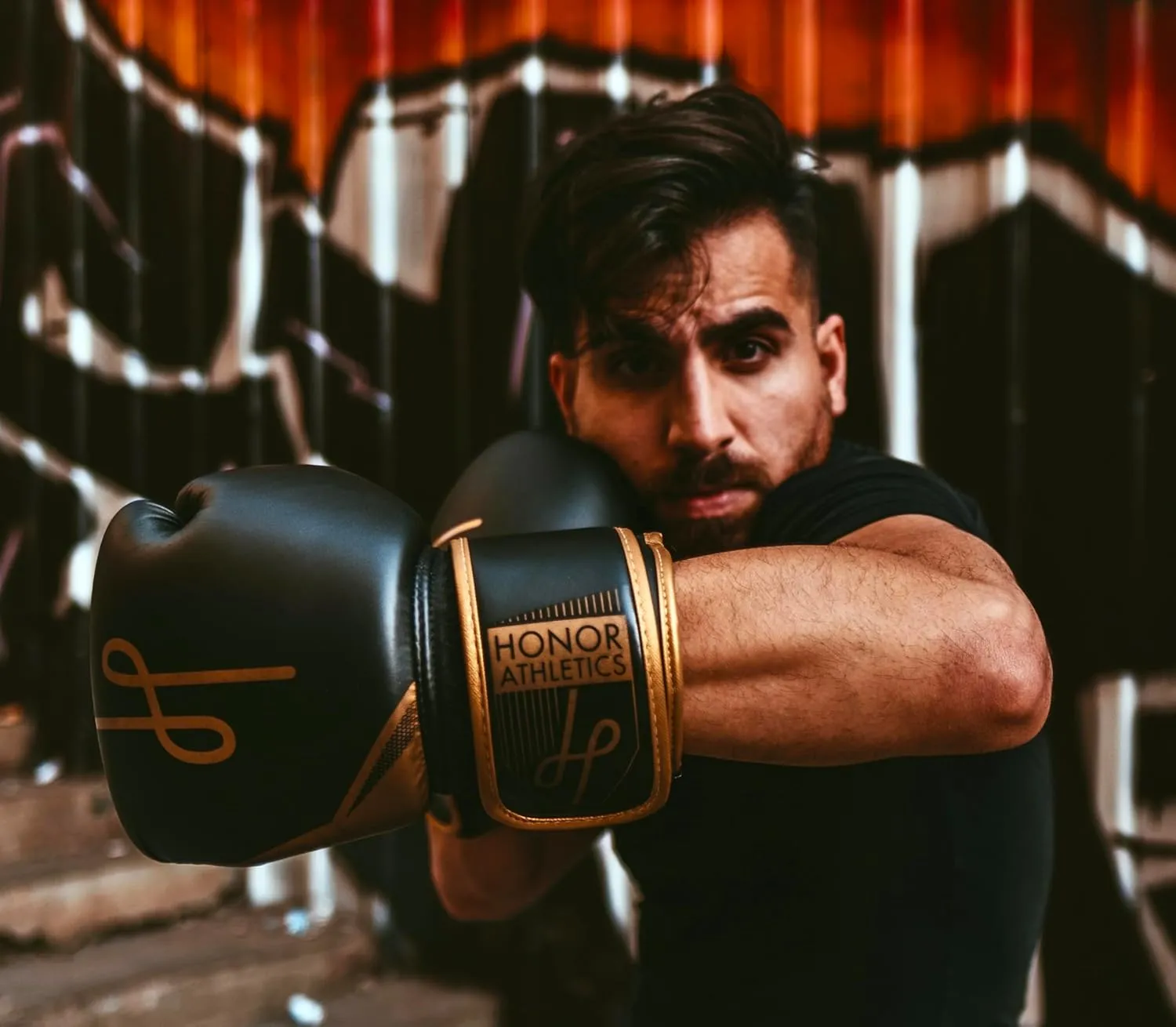 Honor Athletics - Hammer Boxing Gloves - for All Levels - Crafted for Comfort, Durability, and Protection During Intense Training Session - Black and Gold Style (Pair)