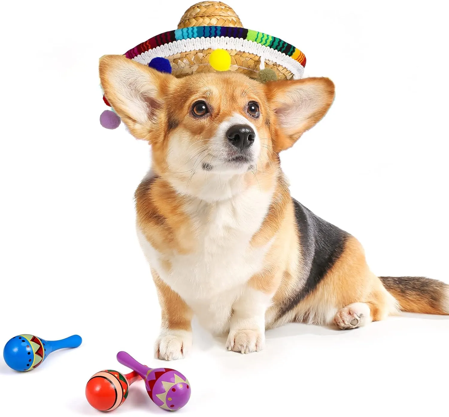 Honoson 12 Pcs Wooden Fiesta Maracas 6 Pcs Cinco De Mayo Mini Sombrero Top Hat for Kid Festival sombrero Mexican Party Decor(18 Pcs,Fresh Style)