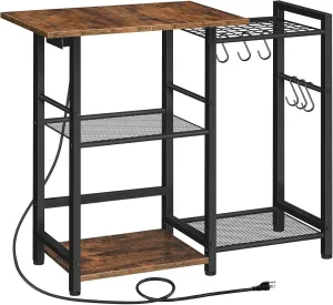 HOOBRO Bakers Rack with Charging Station, Microwave Stand with Storage, Space-Saving Coffee Bar Industrial Bread Organizer, for Dining Room, Kitchen, Black and Rustic Brown BF15UHB01G1