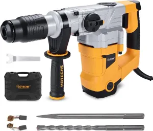 Hoteche 1-9/16-Inch SDS Max Rotary Hammer Drill - 12.5A 3 Funtions Heavy Duty Demolition Hammer for Concrete Drilling with Drill Bit, Chisel and Carrying Case