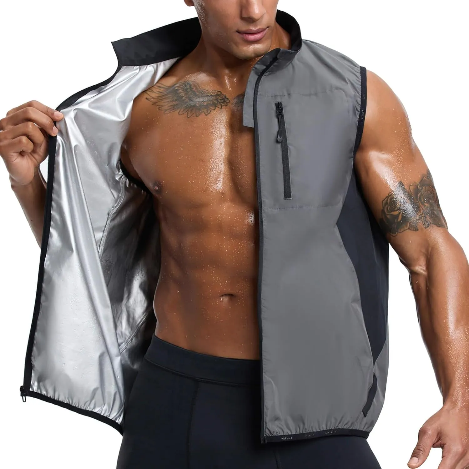 HOTSUIT Sauna Suit for Men Sweat Vest Sauna Jacket Workout Vest Tank Top Full Zipper