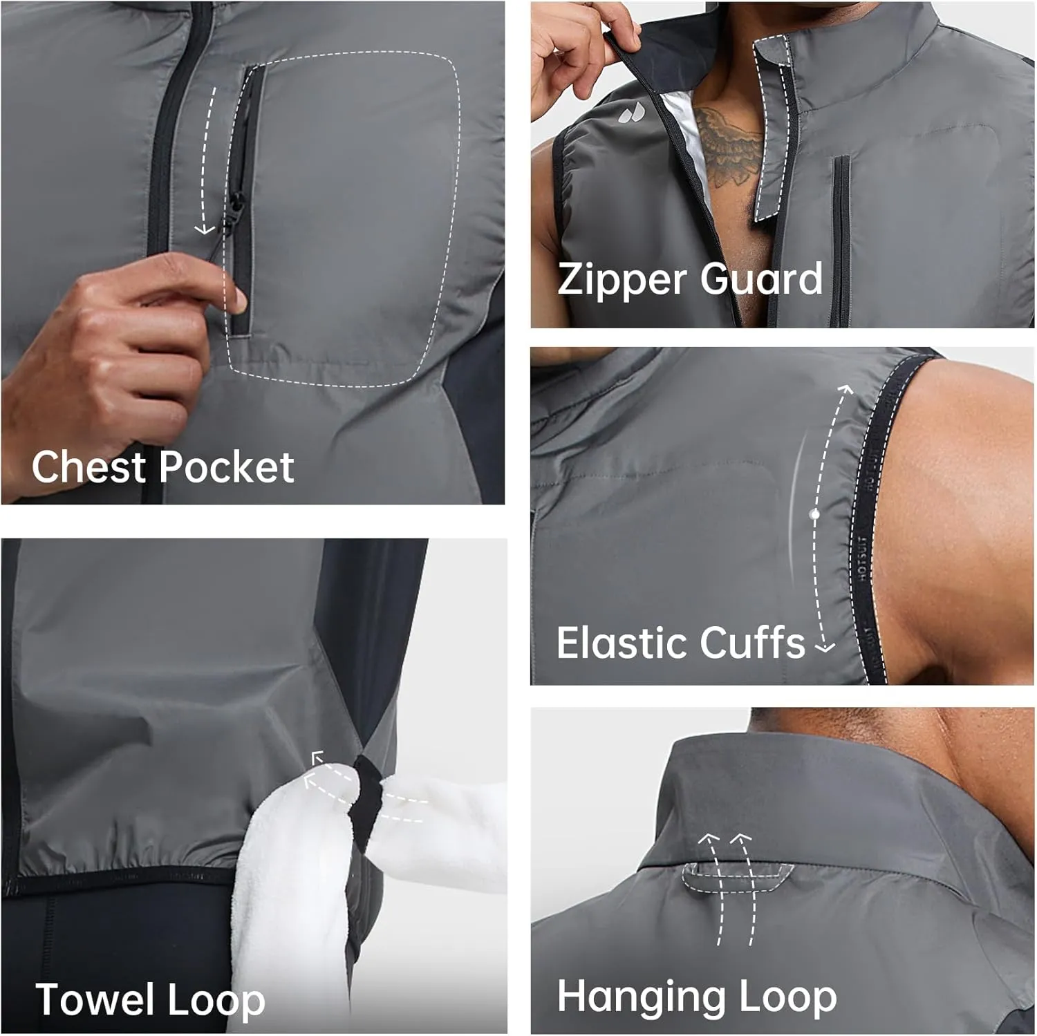 HOTSUIT Sauna Suit for Men Sweat Vest Sauna Jacket Workout Vest Tank Top Full Zipper
