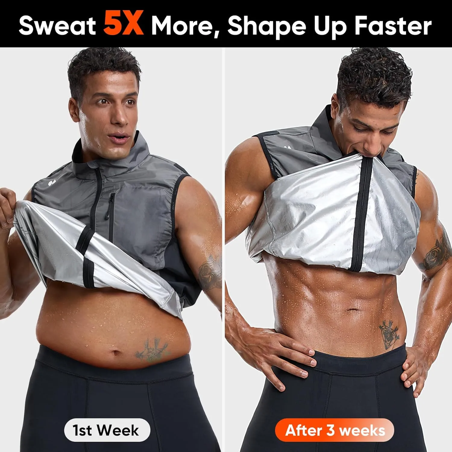 HOTSUIT Sauna Suit for Men Sweat Vest Sauna Jacket Workout Vest Tank Top Full Zipper