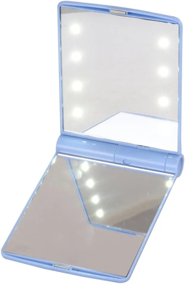 Housoutil 3pcs Led Lighted Makeup Mirror Portable Compact Led Folding Cosmetic Mirror for Travel Bathroom and Daily Use Rotation Design Bright Reflection