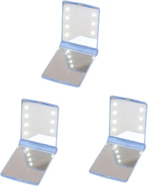 Housoutil 3pcs Led Lighted Makeup Mirror Portable Compact Led Folding Cosmetic Mirror for Travel Bathroom and Daily Use Rotation Design Bright Reflection
