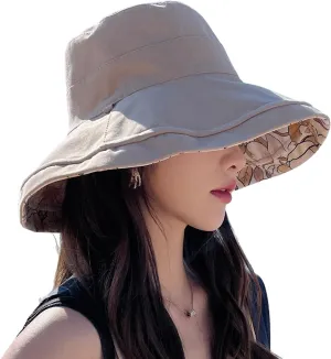 HUAMULAN Women Summer Sun Hat Wide Brim Wired Edge Floral Beach Bucket Hats Reversible Foldable Travel UV Protection Lady Hat
