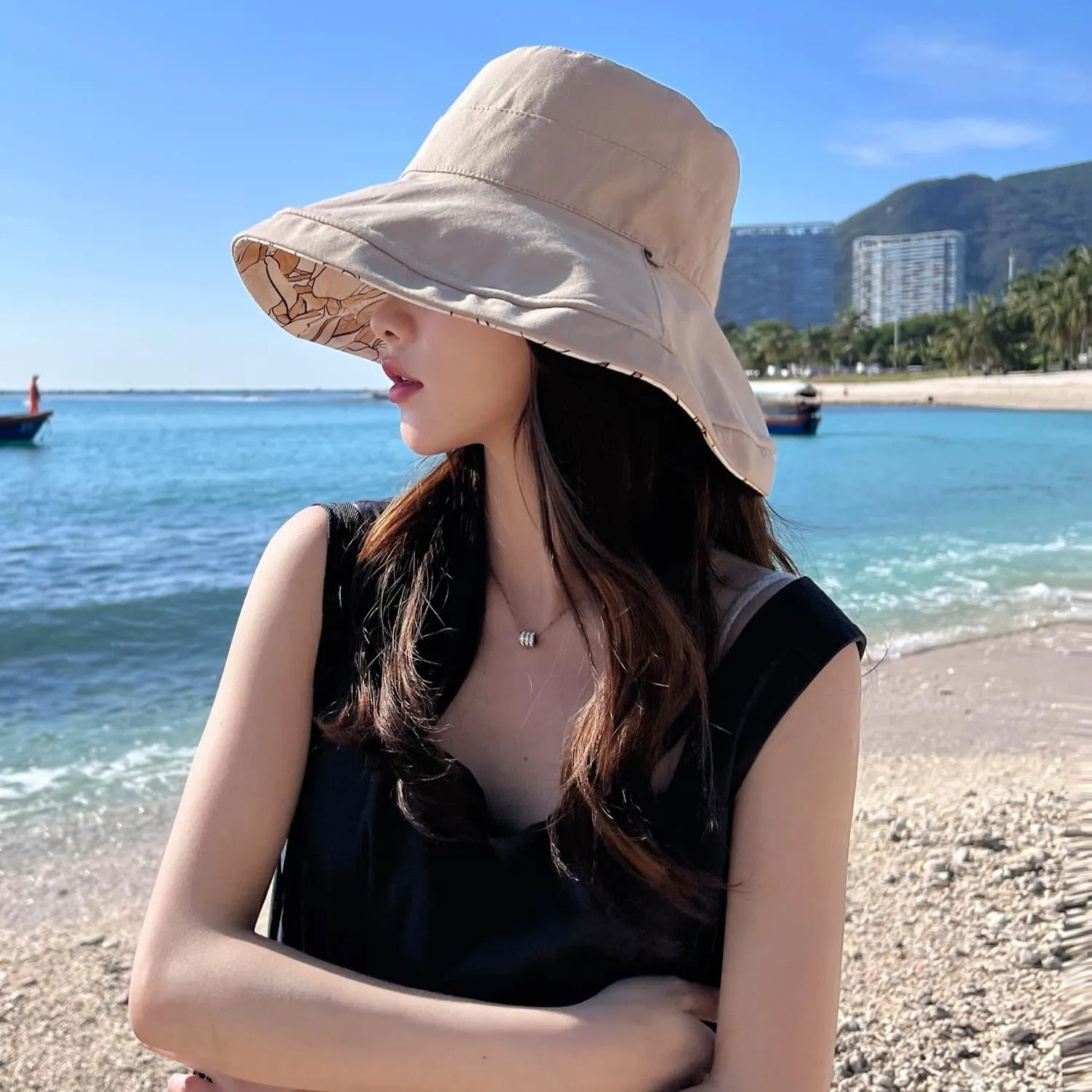 HUAMULAN Women Summer Sun Hat Wide Brim Wired Edge Floral Beach Bucket Hats Reversible Foldable Travel UV Protection Lady Hat