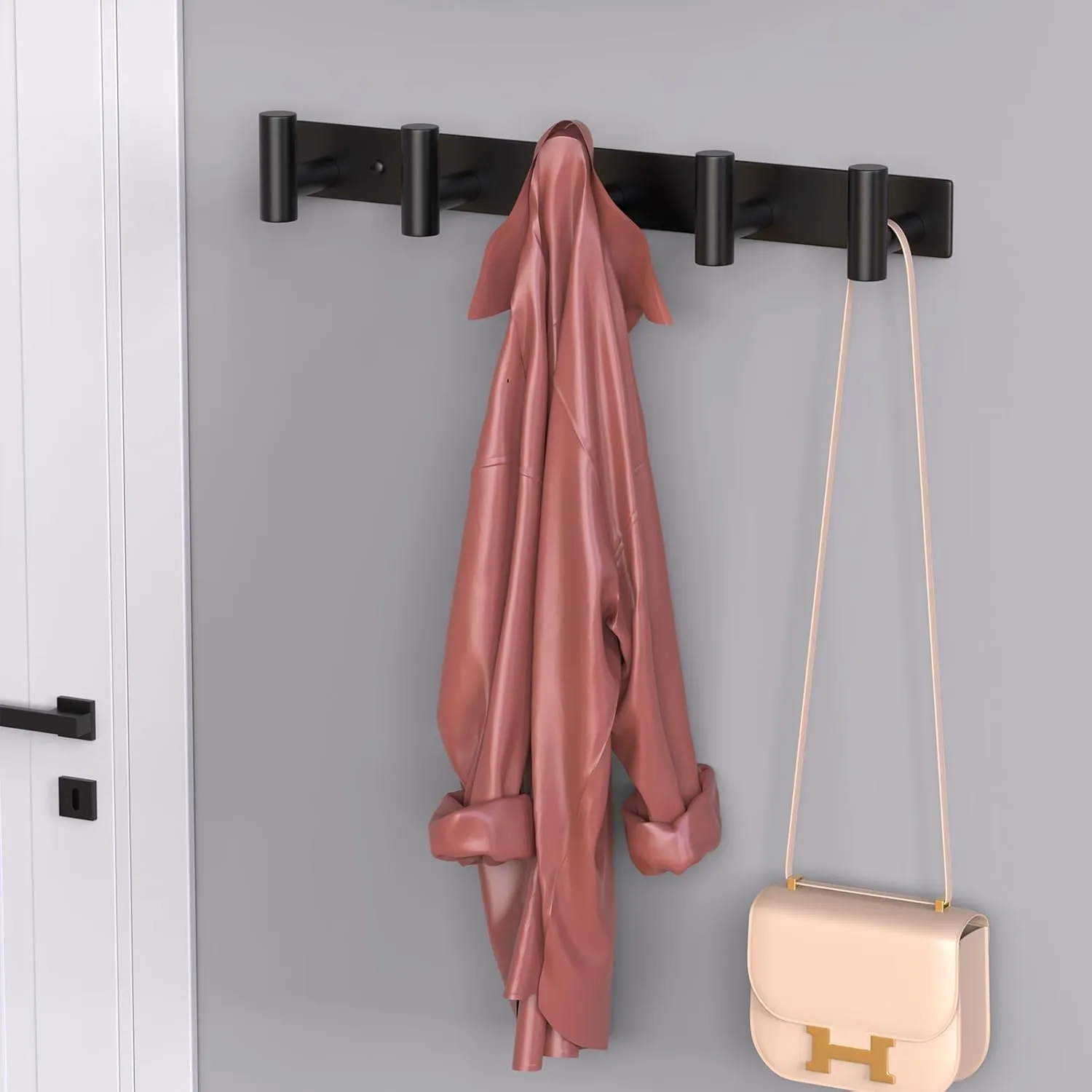 HUFEEOH 2 Pack Coat Hooks Wall Mount, Black T Shaped 5 Hooks Stainless Steel Wall Hooks Towel Rack for Hanging, Heavy Duty Key Holder Hat Rack Used for Bathroom Mudroom Entryway