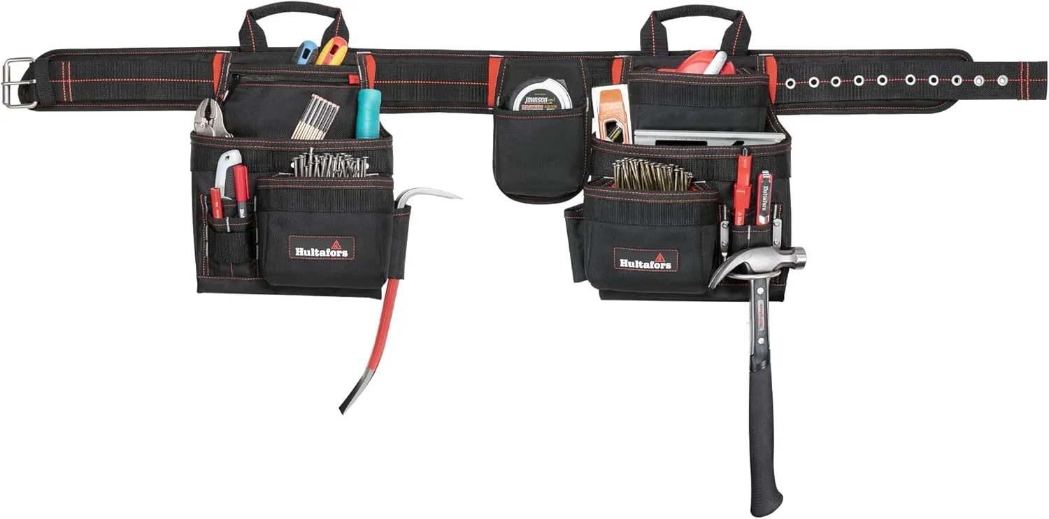 Hultafors Work Gear HT5640 Deluxe Carpenter's Combo Apron, Heavy Duty Ballistic Polyester Tool Belt, Gusset-Style Front Pockets with Stay-Open Design, Steel Hammer Loop, Tape Measure Pocket