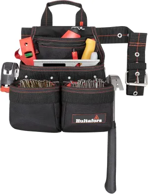 Hultafors Work Gear HT5663 Framer's Nail & Tool Bag, Heavy Duty Ballistic Polyester, Stay-Open Design, Steel Hammer Loop, Tape Measure Clip
