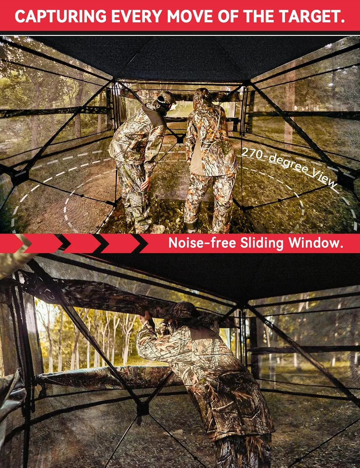 Hunting Blind with Double Doors, Ground Blind See Through, Portable 2-3 & 3-4 Person, 270 Degree Pop-up Hunting Blind, Camouflage Hunting Blind for Deer & Turkey Hunting