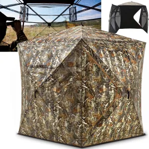 Hunting Blind with Double Doors, Ground Blind See Through, Portable 2-3 & 3-4 Person, 270 Degree Pop-up Hunting Blind, Camouflage Hunting Blind for Deer & Turkey Hunting