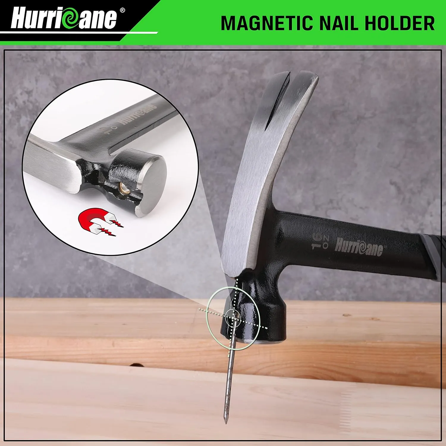 HURRICANE 16 oz Claw Hammer, Straight Rip Claw with Magnetic Nail Holder, Heavy Duty One-piece Forged Hammer, Ergonomic Non-slip Handle