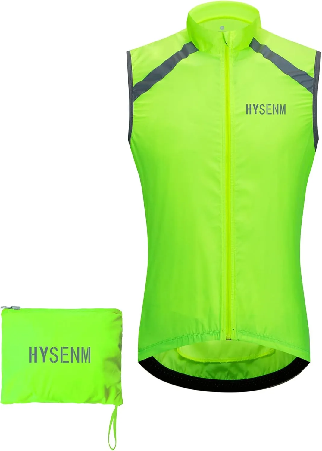 Hysenm Men's Cycling Vest High Visibility Reflective Bike Vest Sleeveless Running Wind Vest - Lightweight Bicycle Gilet