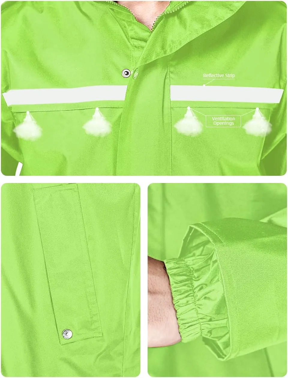 iCreek Raincoat Waterproof Long Rain Jacket Lightweight Rainwear Reflective with Packable Hood for Men Women Adults