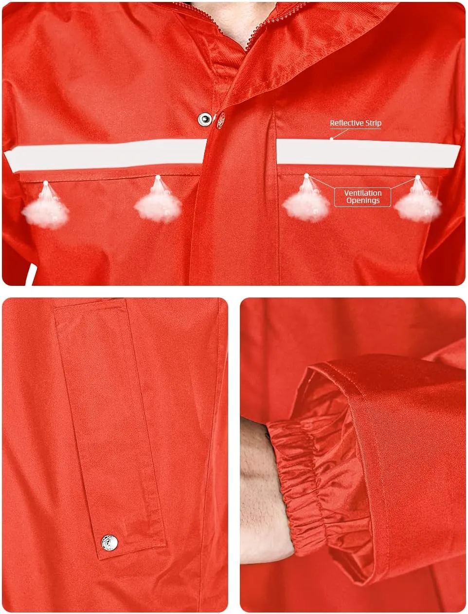 iCreek Raincoat Waterproof Long Rain Jacket Lightweight Rainwear Reflective with Packable Hood for Men Women Adults