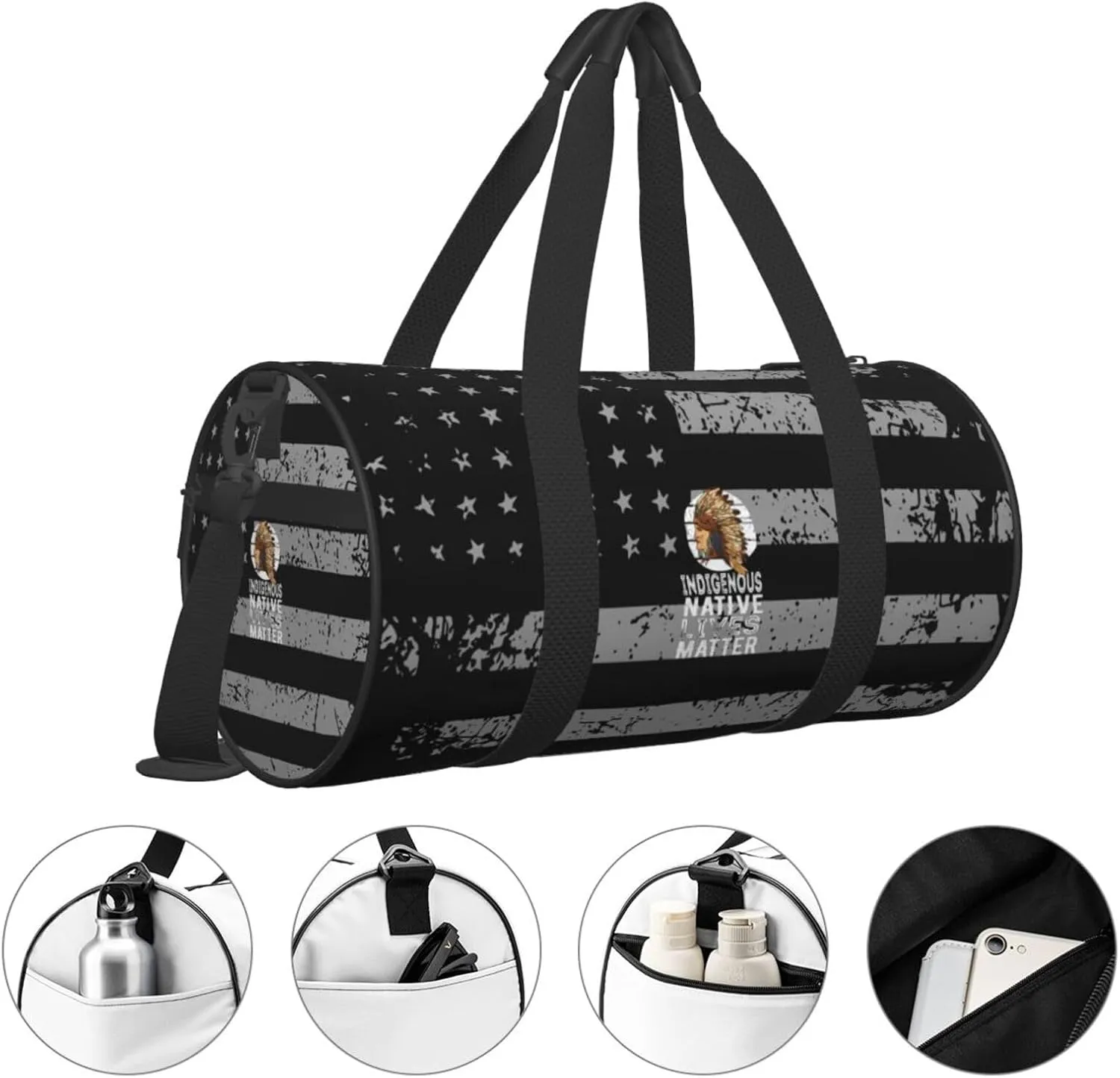 Indigenous Native Lives Matter Travel Luggage Duffel Bag Sports Rolling Foldable Duffel Bag, Black