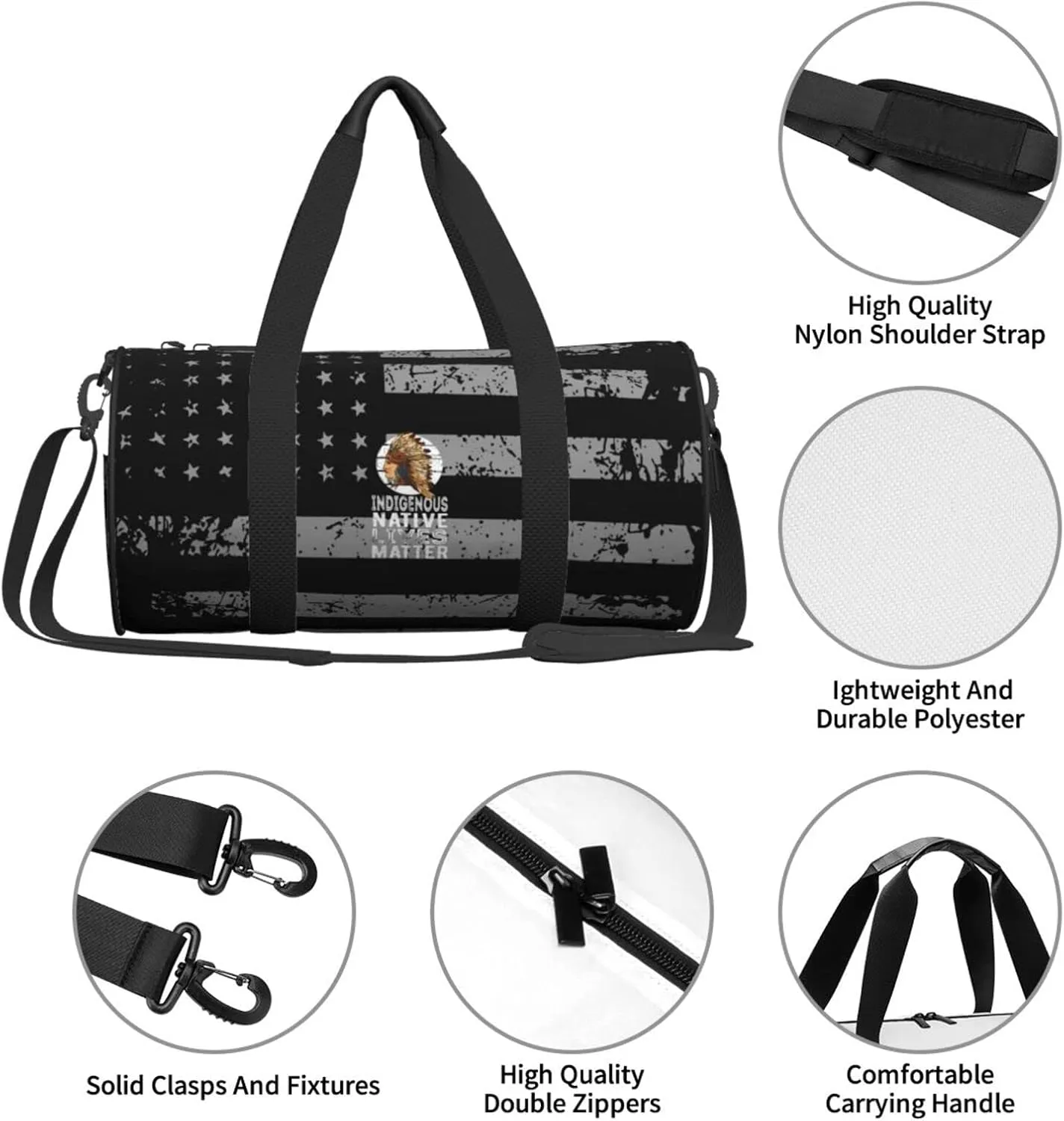 Indigenous Native Lives Matter Travel Luggage Duffel Bag Sports Rolling Foldable Duffel Bag, Black