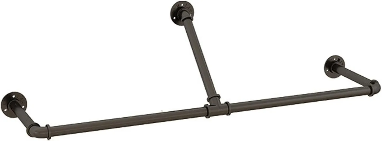 Industrial Pipe Clothing Rack, Wall Ceiling Mounted Clothes Garment Rack, Black Iron Pipe Clothes Hanging Bar, Heavy Duty Metal Hanging Rod for Closet Storage and Laundry Organizing