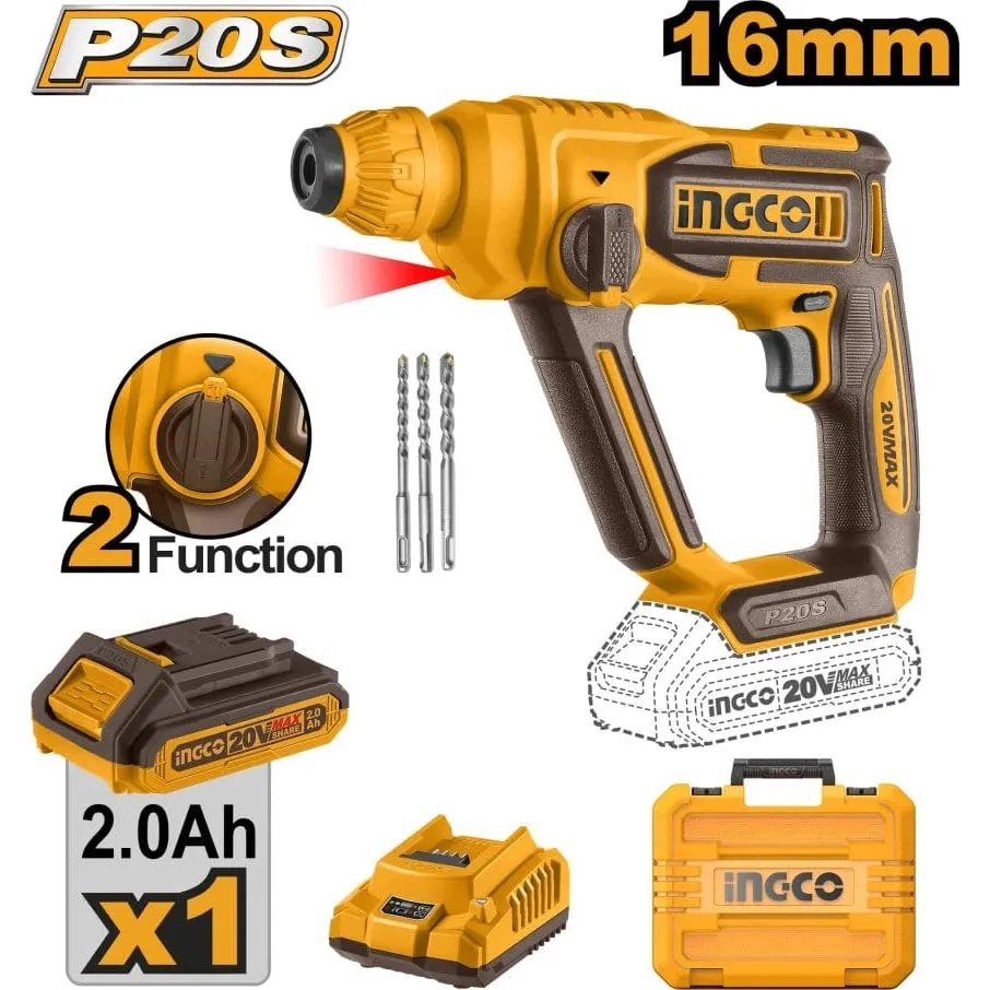 Ingco 16mm Lithium-Ion Rotary Hammer 20V - CRHLI201681