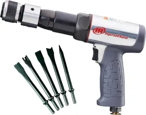 Ingersoll Rand 119MAXK Vibration Reduced Long-Barrel Air Hammer 5-Piece Chisel Set, 2,530 BPM, 3-1/2" Stroke, Round Shank